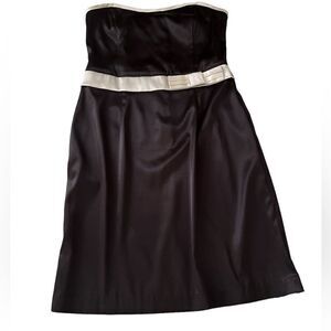 Jodi Kristopher Black Sateen Bow Tie Accent Strapless Cocktail Dress Size 11/12
